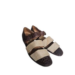 Nine West Open Toe Sandals Croc Embossed Leather Size 7.5